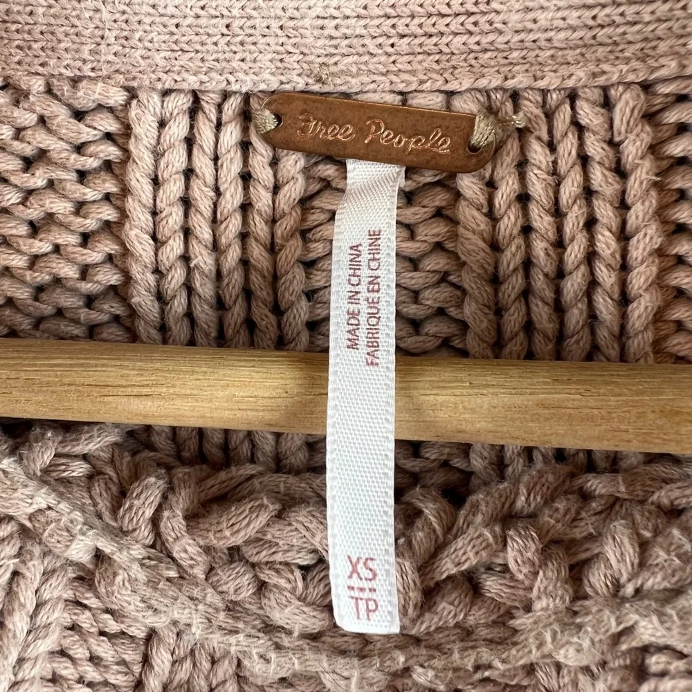 Free People On A Boat Sweater XS Pink Cotton Chunky Knit Mock Neck